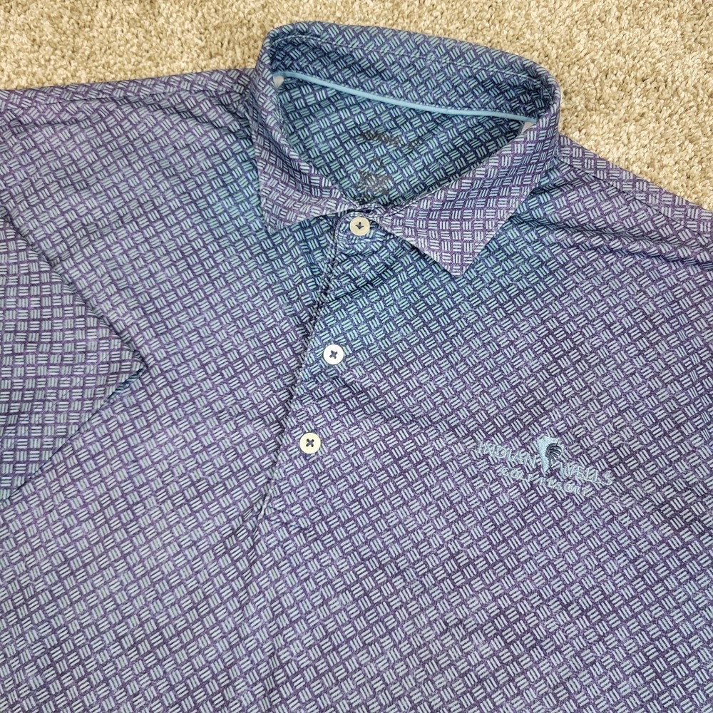 Johnnie O Mens XL Blue AOP Geometric Performance Stretch Golf Polo Short Sleeve